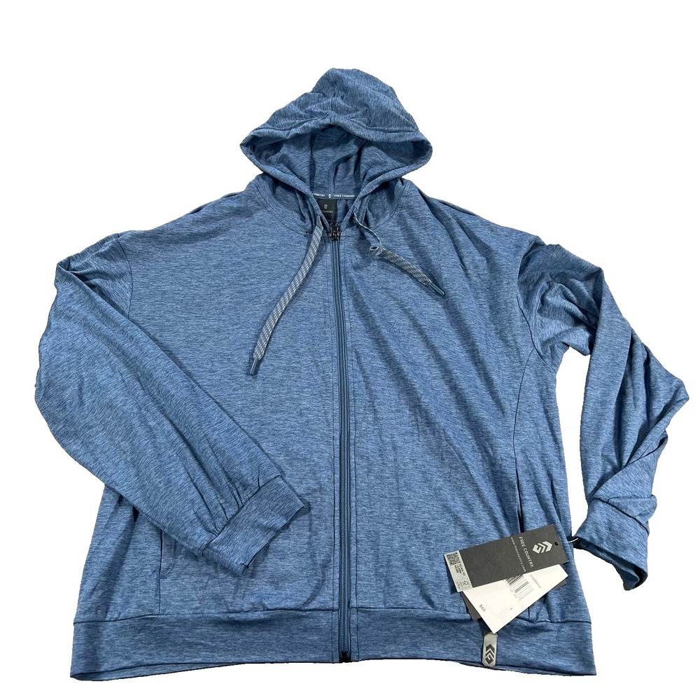 Free Country Women's Cloud Knit Zip Hoodie in Chambray Blue, size L - NEW WT